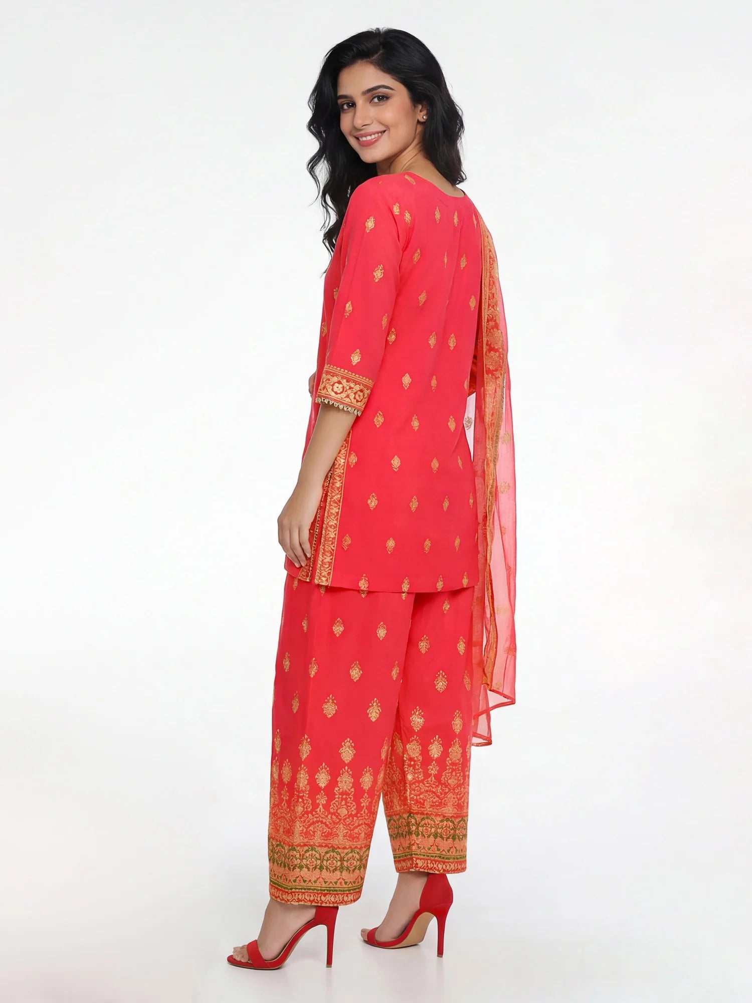 3 Piece Cambric Suit- Embroidered (limelight)