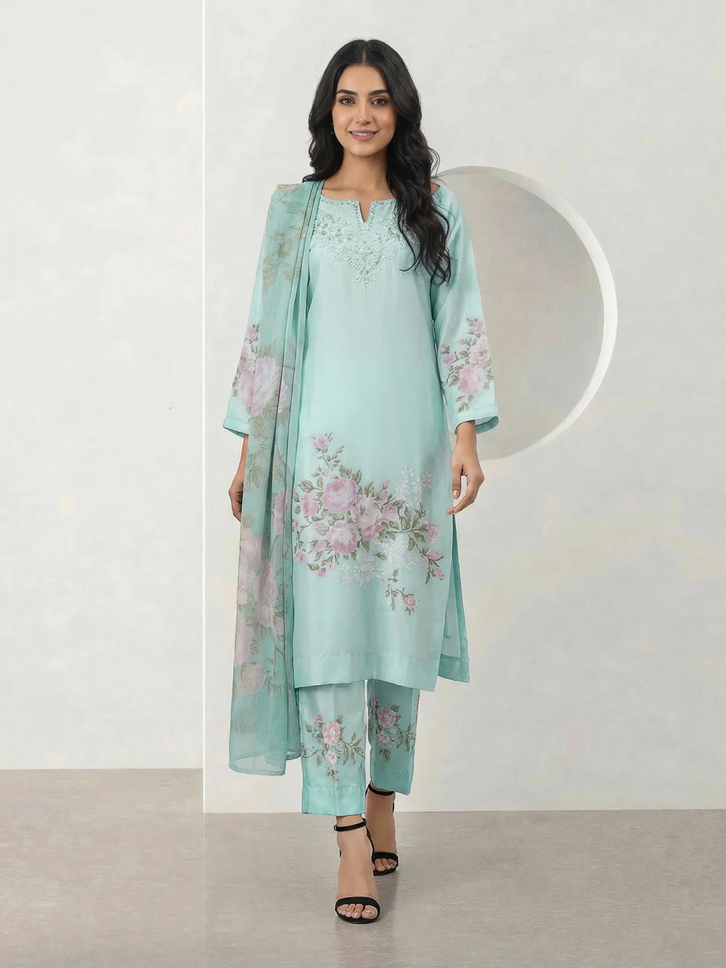3 Piece Silk Suit Embroidered (Limelight)