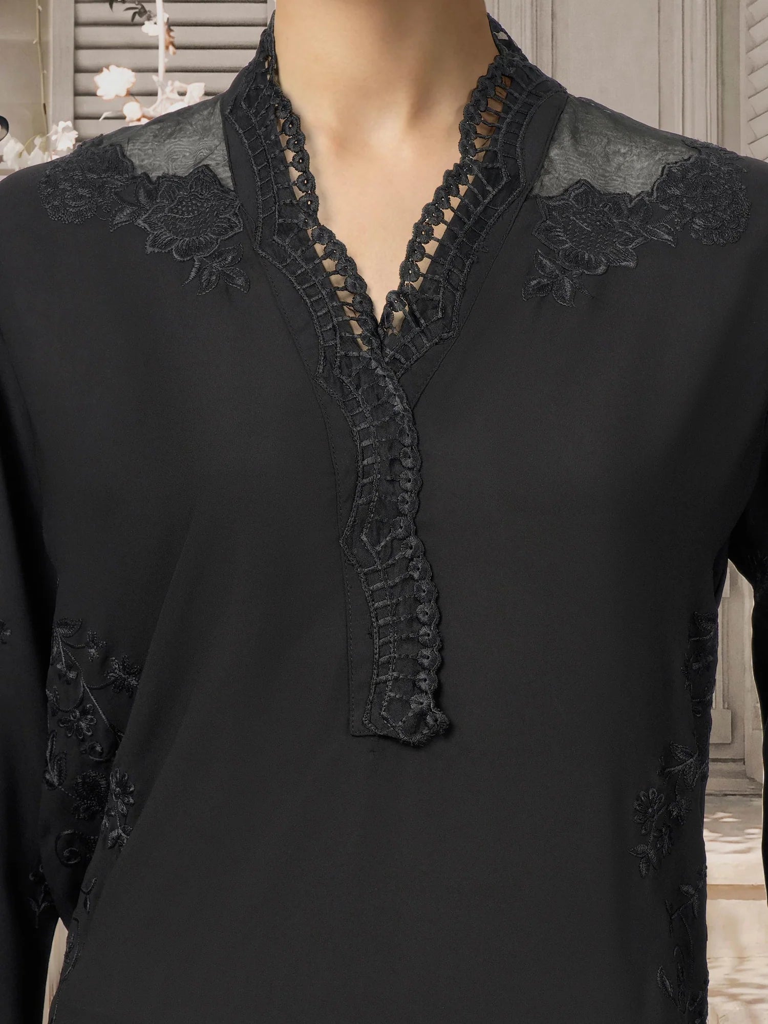 2 Piece Chiffon Suit- Embroidered (Limelight)