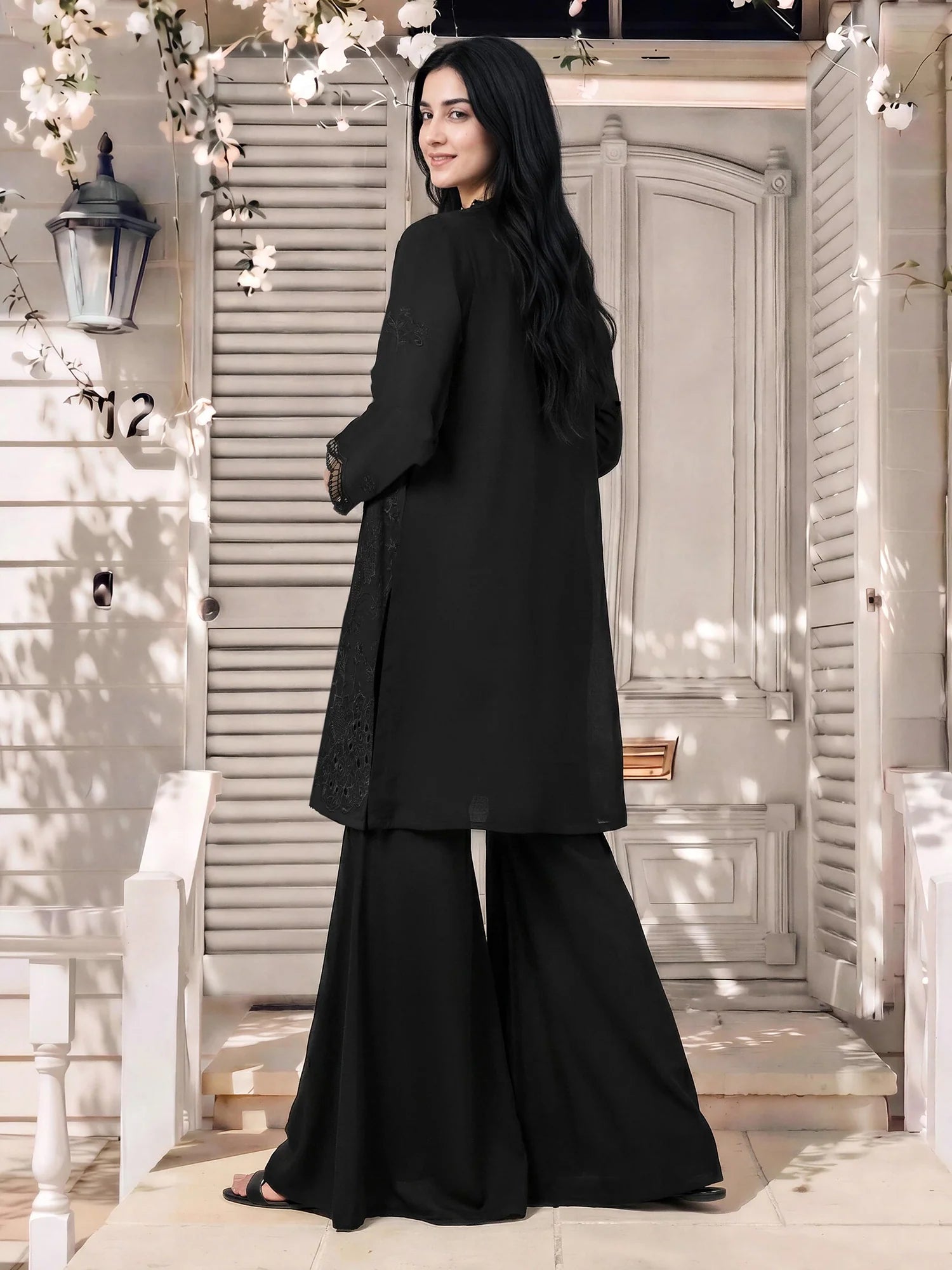 2 Piece Chiffon Suit- Embroidered (Limelight)