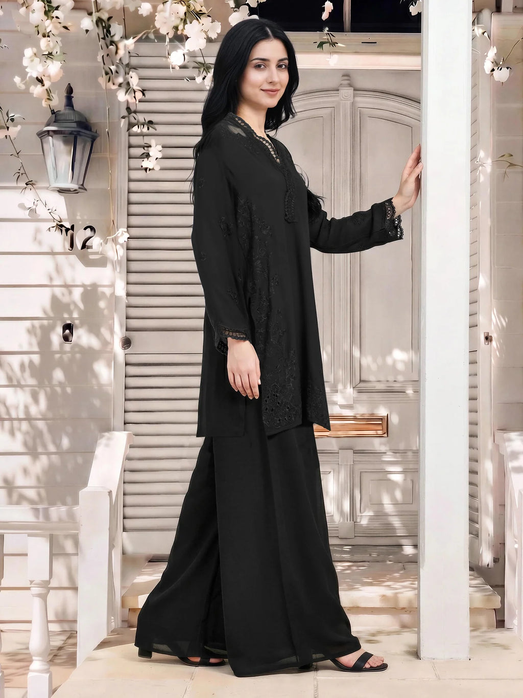 2 Piece Chiffon Suit- Embroidered (Limelight)