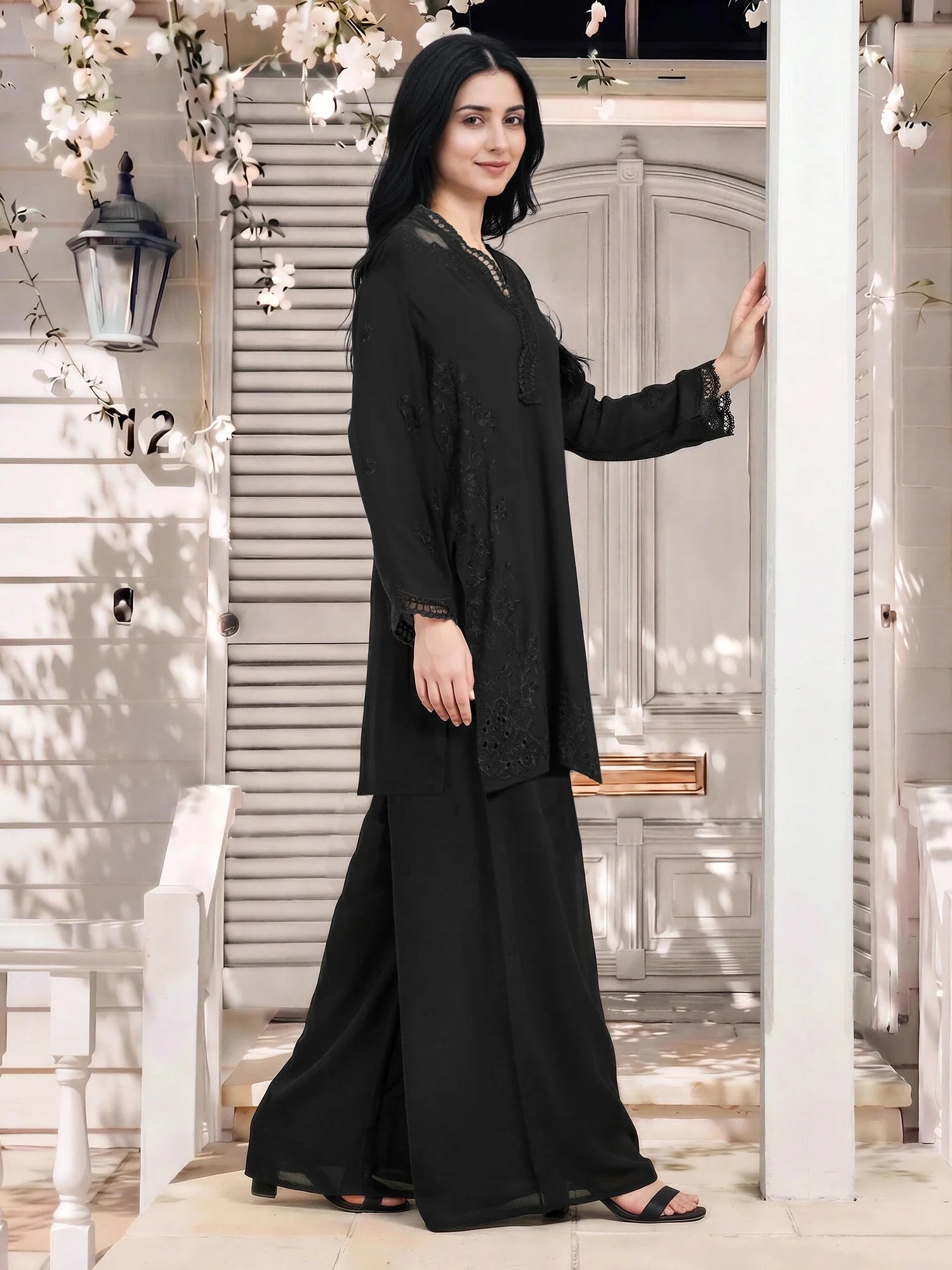 2 Piece Chiffon Suit- Embroidered (Limelight)