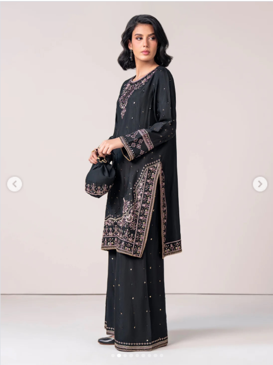 EMBROIDERED RAW SILK 2 PIECE SUIT (Limelight)