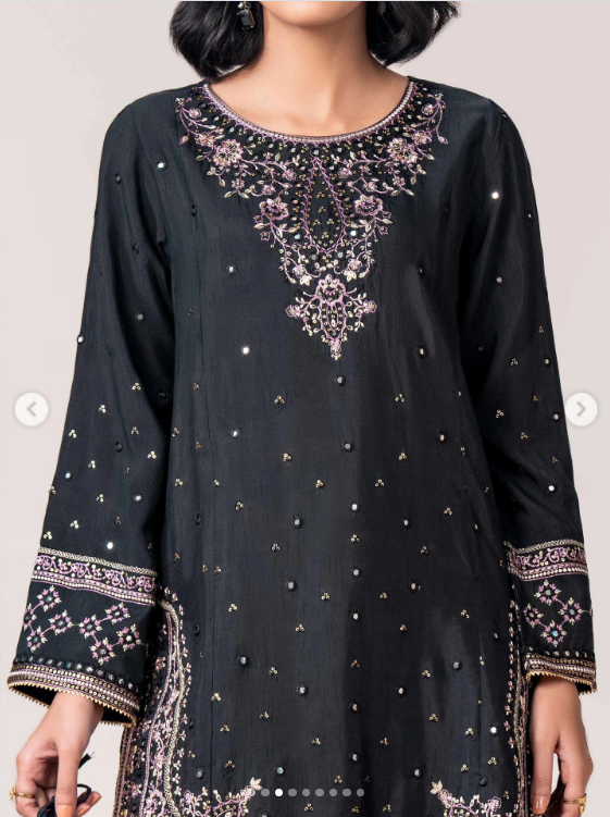 EMBROIDERED RAW SILK 2 PIECE SUIT (Limelight)