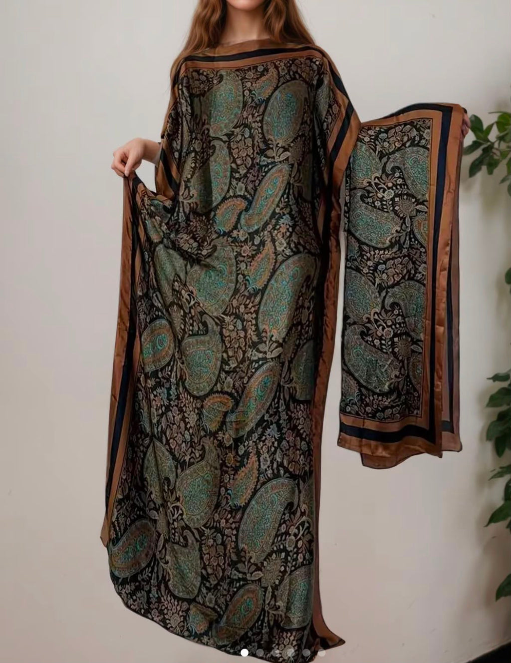 Midnight Paisley Kaftan Set with Dupatta