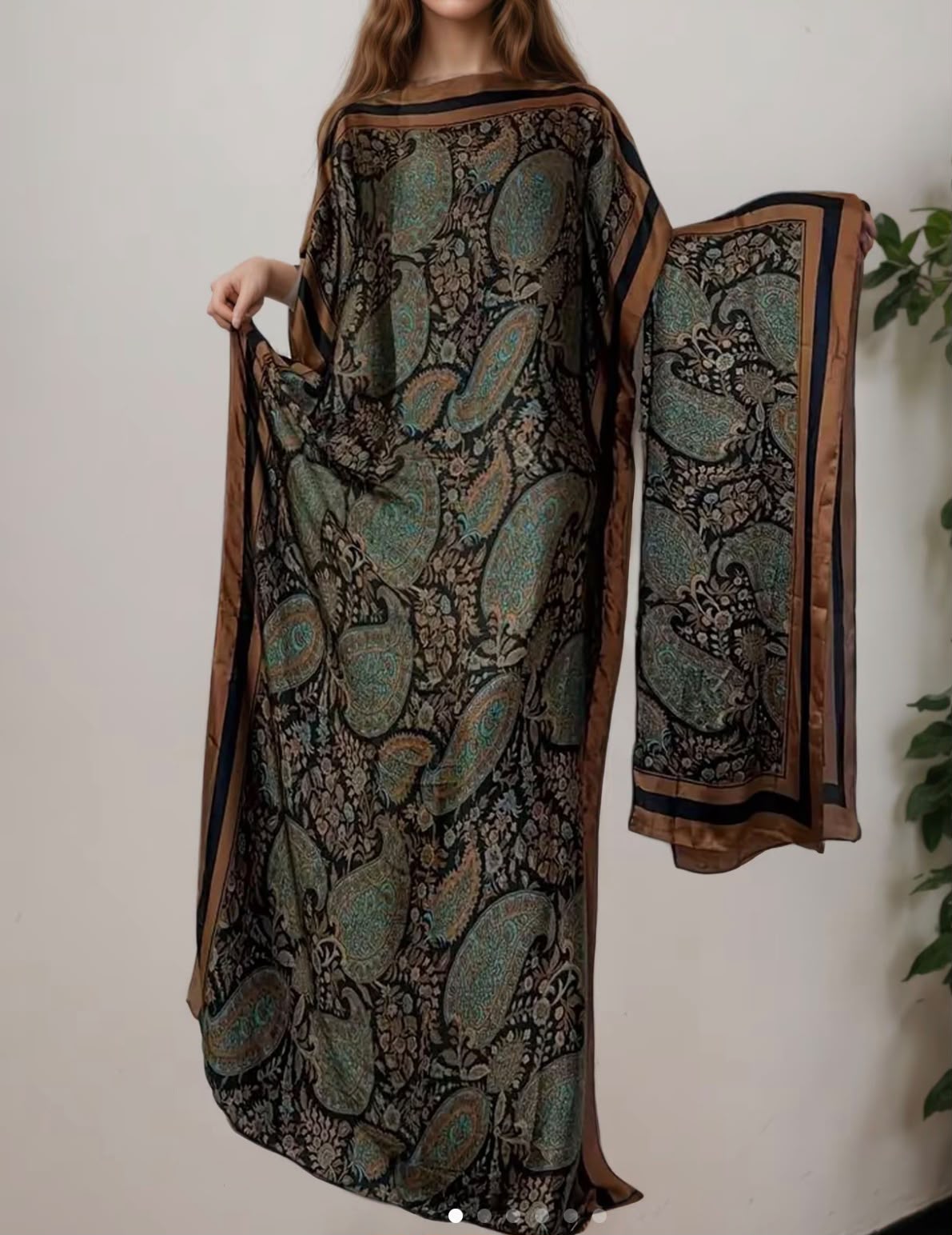 Midnight Paisley Kaftan Set with Dupatta