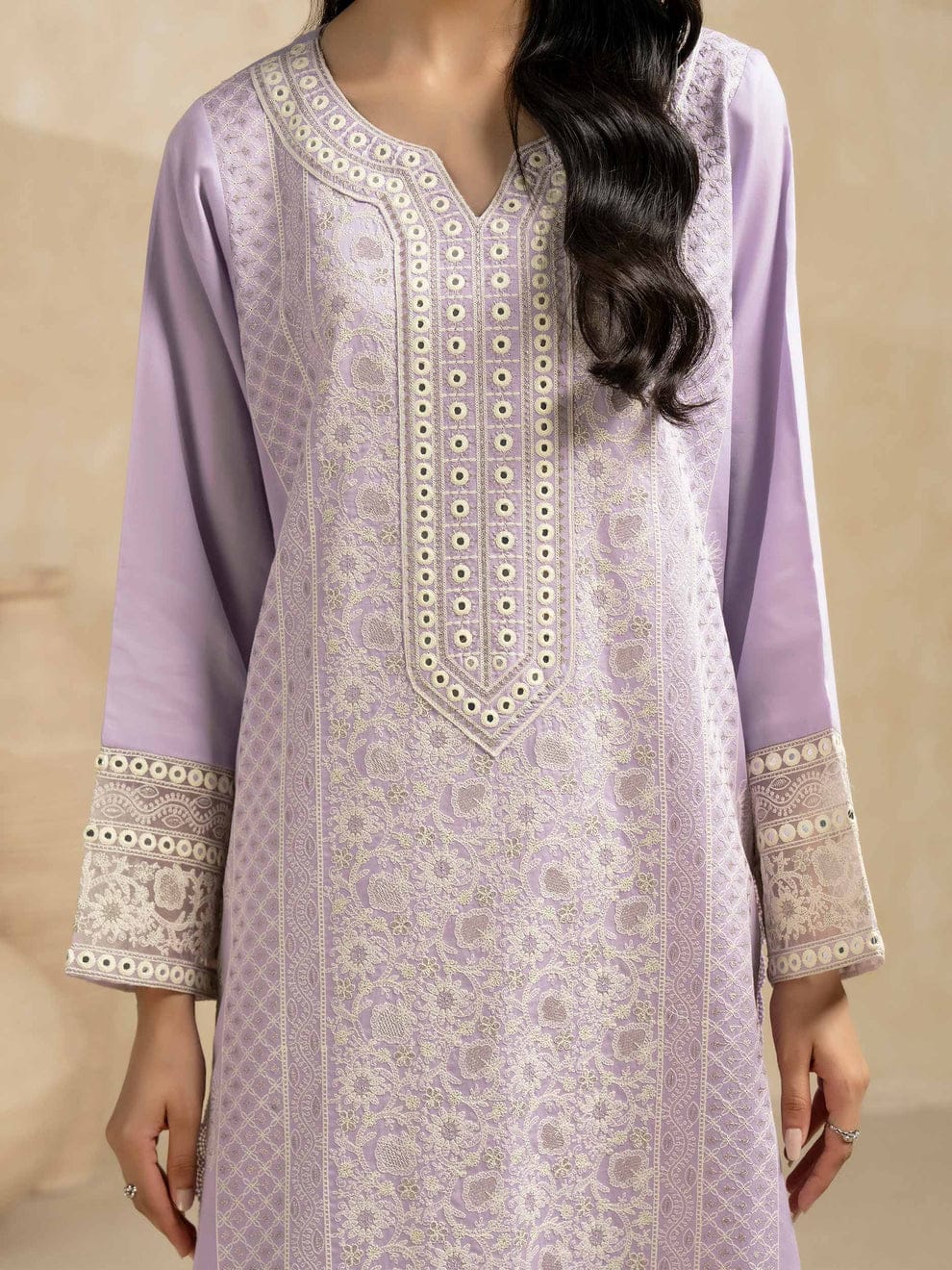 2 Piece Satin Suit- Full Embroidered - Limelight