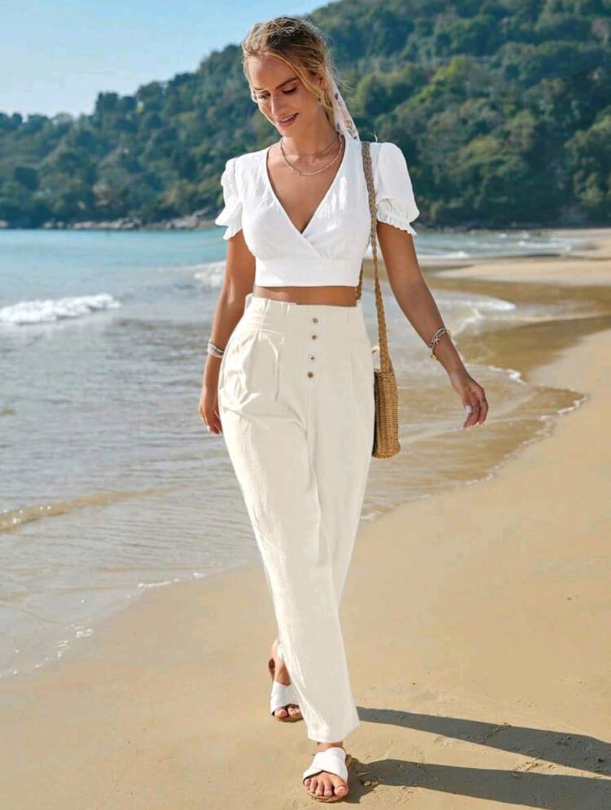 High Waisted Cotton Pants
